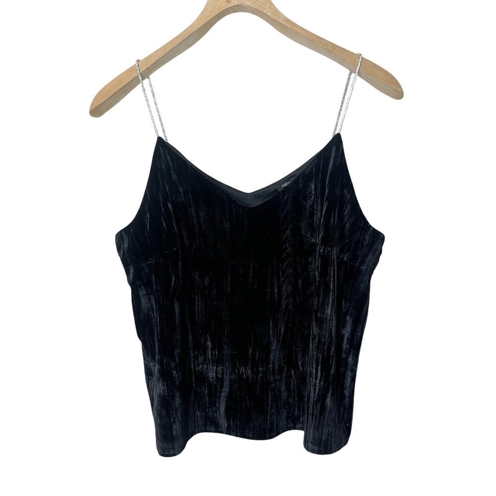 NWT Rachel Zoe Velvet Cami Top Rhinestone Strap Women XL Black Evening Cocktail